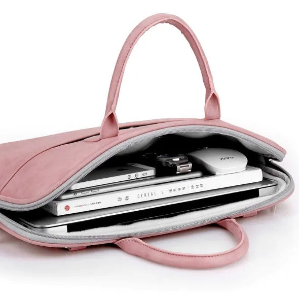 Faux leather laptop bag for women 13.3-17.3 inch zipper closure shoulder bag plain colour black pink red
