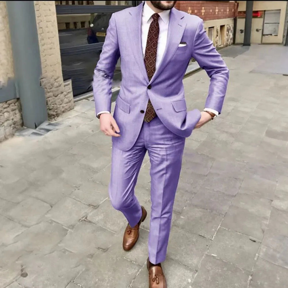 Men's slim fit business dress two button set in acetate fibre with jacket and trousers