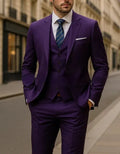 Men's business casual three-piece suit in polyester, jacket, vest, and trousers, available in multiple colours and sizes XS to 5XL