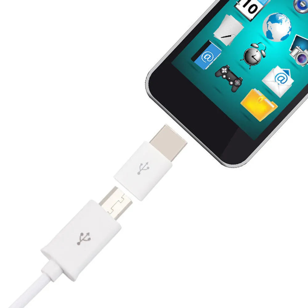 Micro USB to USB C adapter in black with USB-A female connector for charging and data sync.