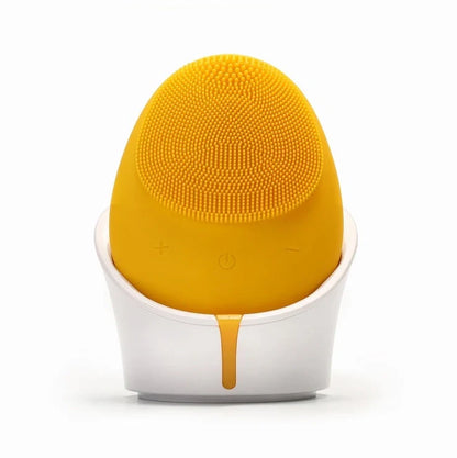 Silicone facial cleansing device with wireless charging base in multiple colours