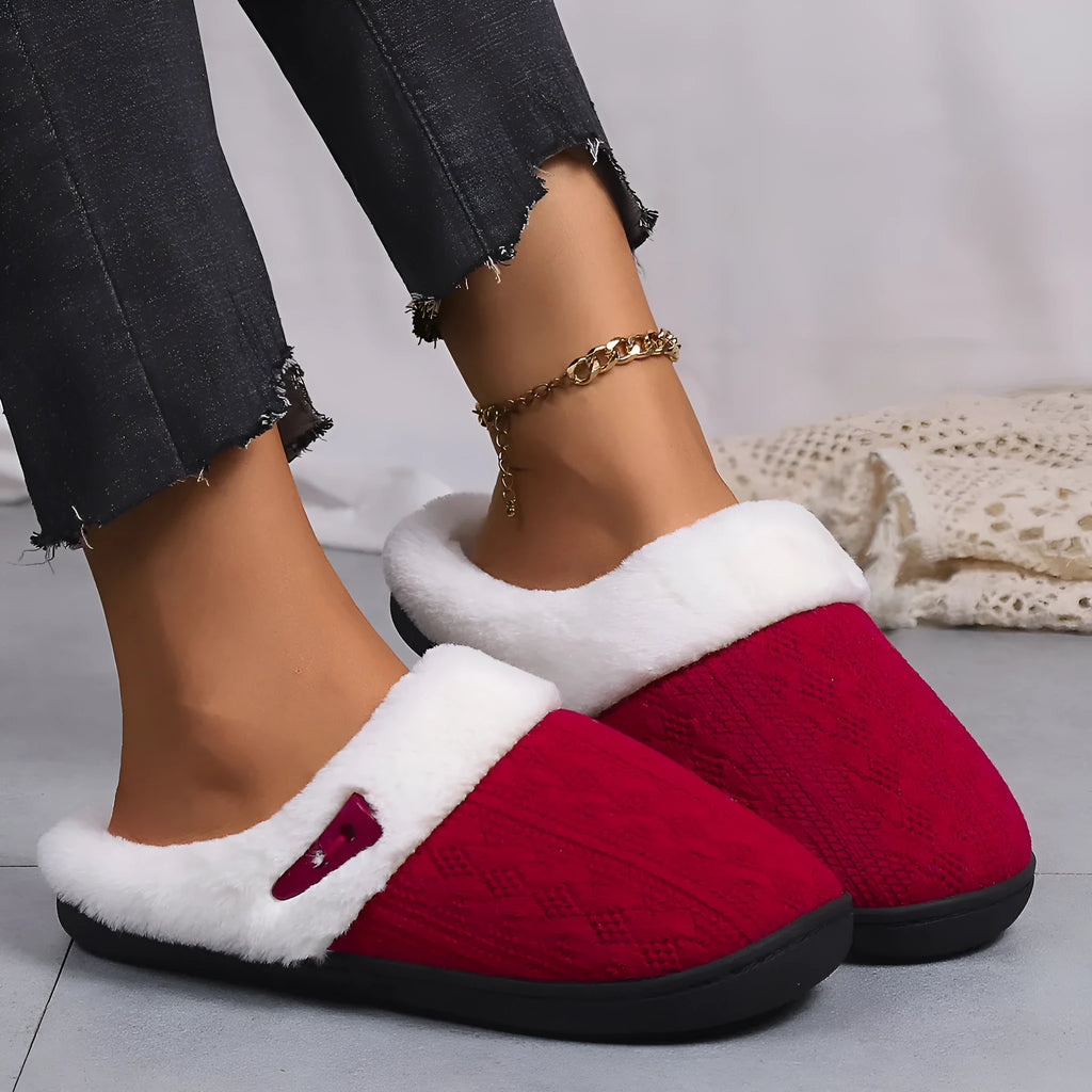 Winter cotton slippers with rubber non-slip sole and warm lining for home daily wear