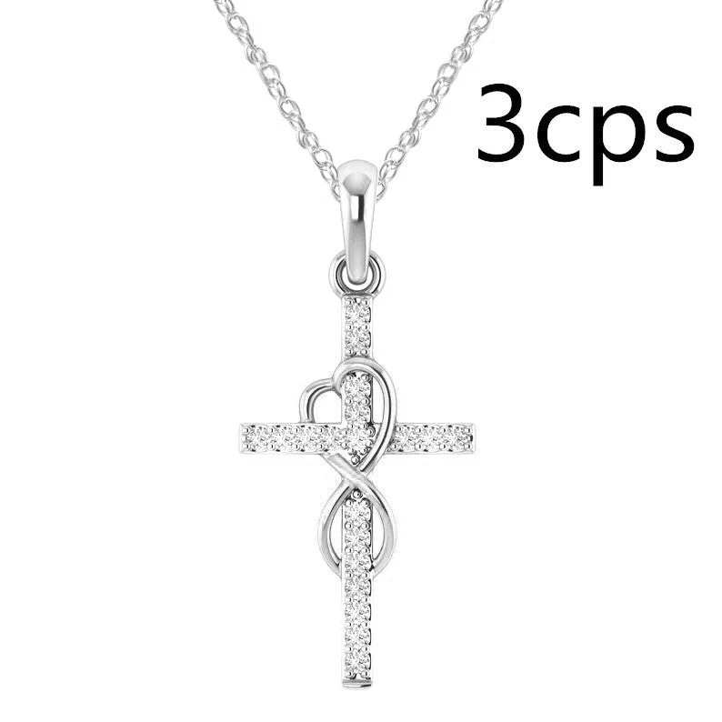 Alloy diamond eight-character cross necklace in gold, silver, and rose gold with adjustable length