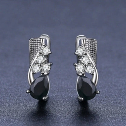 Korean style black drop-shaped earrings with micro rhinestone detailing, elegant women's accessories