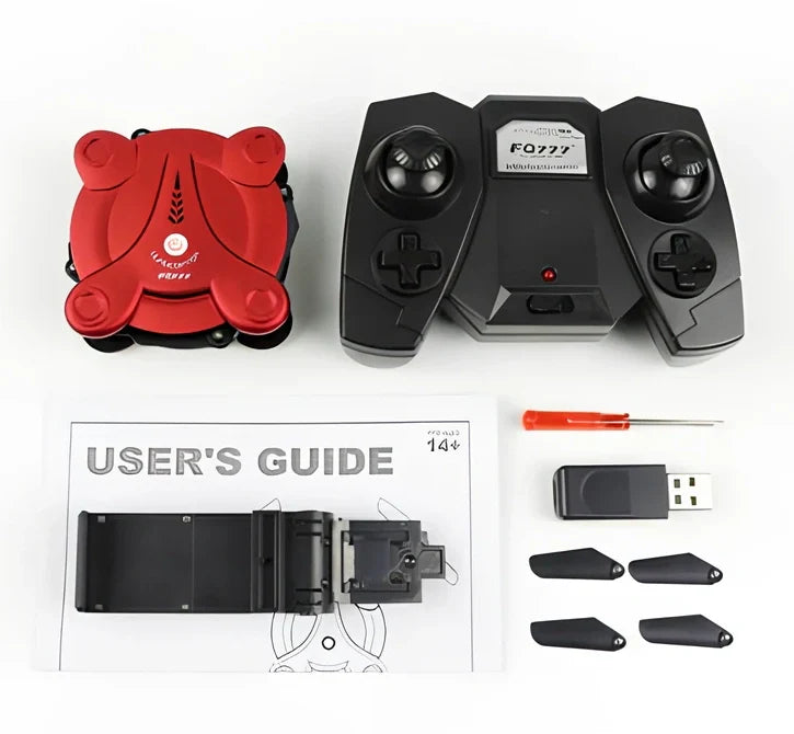 Black WiFi real-time aerial drone, 6.5x6.5x2.5cm size, 45g weight with 50m control range