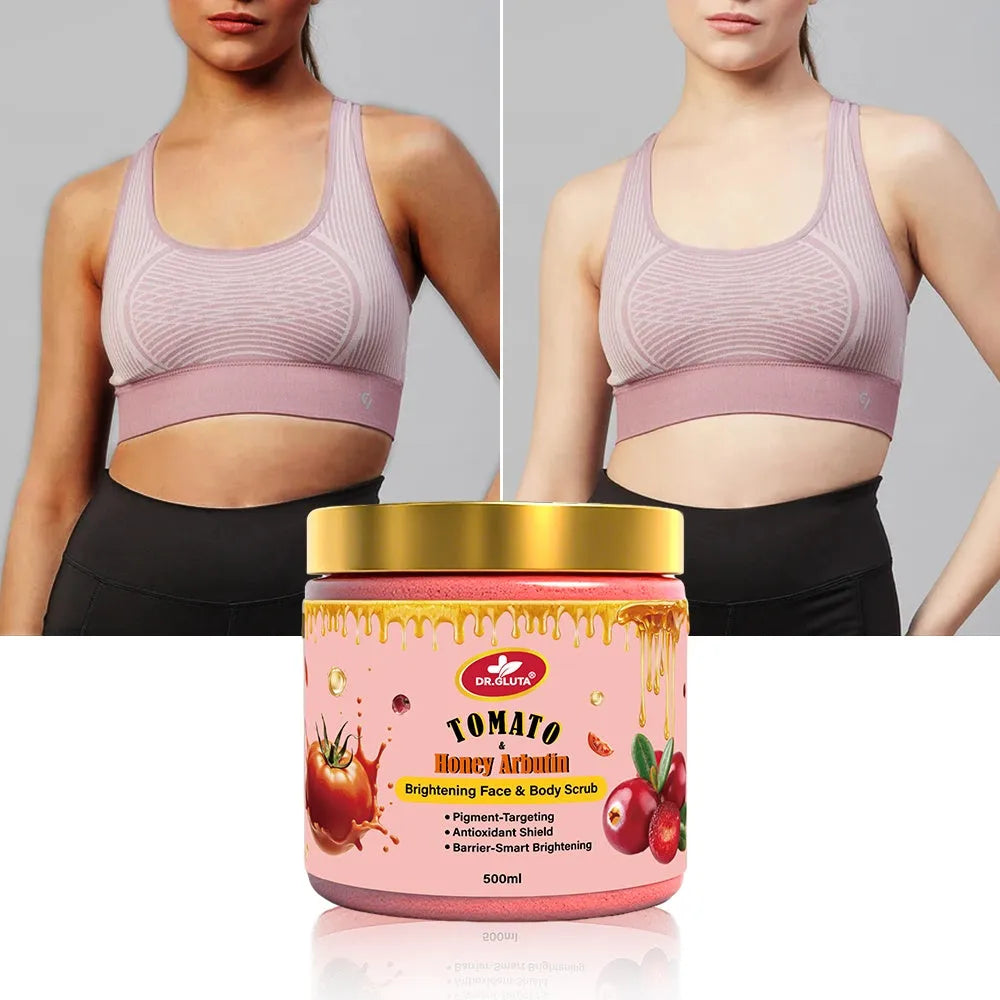 Tomato & Honey Arbutin Body Scrub Brightening Face Whitening Skin Care 500ml tub