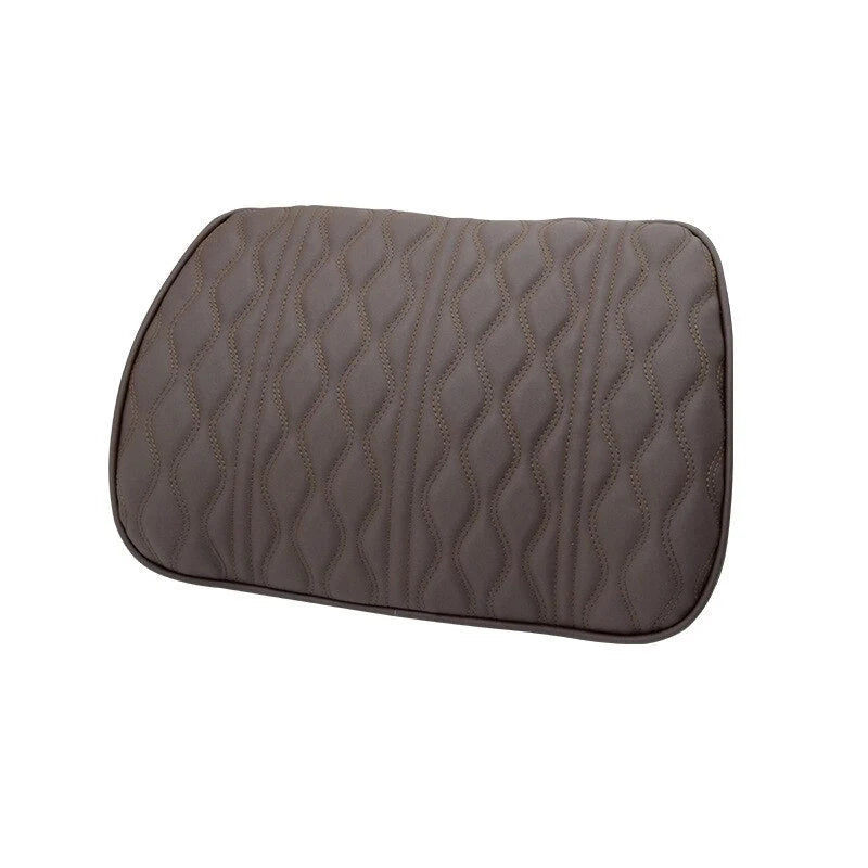 Embroidered memory foam car headrest and waist rest set in black and brown