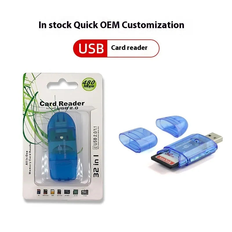 Transparent plastic USB card reader with LED light and card holder bag