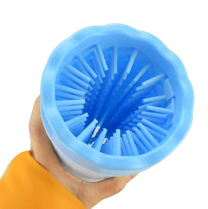 Premium Silicone Dog Paw Washer Cup in pink, blue, and green colors for easy and gentle cleaning of your dog's paws