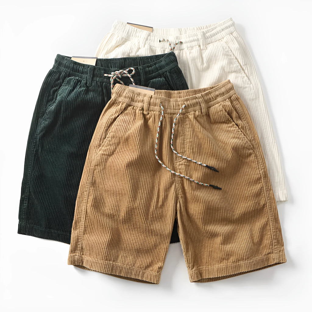 Men's khaki cargo shorts with straight leg cut and retro American street style