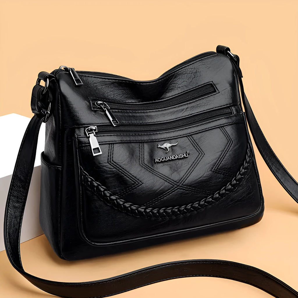 Soft PU leather women's crossbody shoulder bag in horizontal square design with large capacity