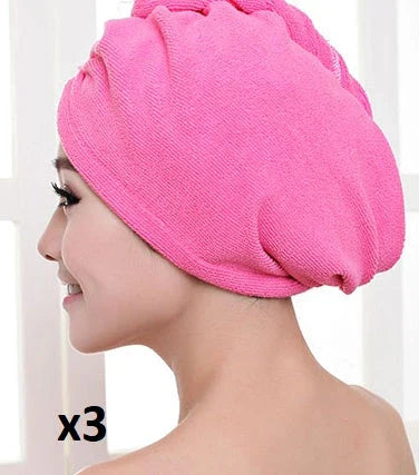 Absorbent microfiber hair turban in various vibrant colours, designed for fast and convenient drying