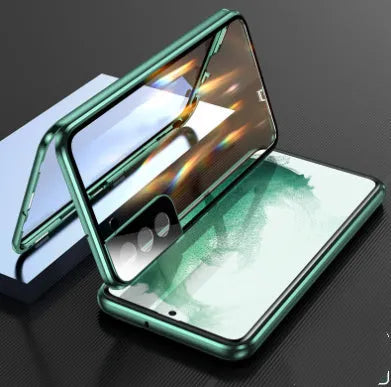 Snap On Magnet glass mirror phone case for Samsung S24 Ultra in black with HD edition mirror surface