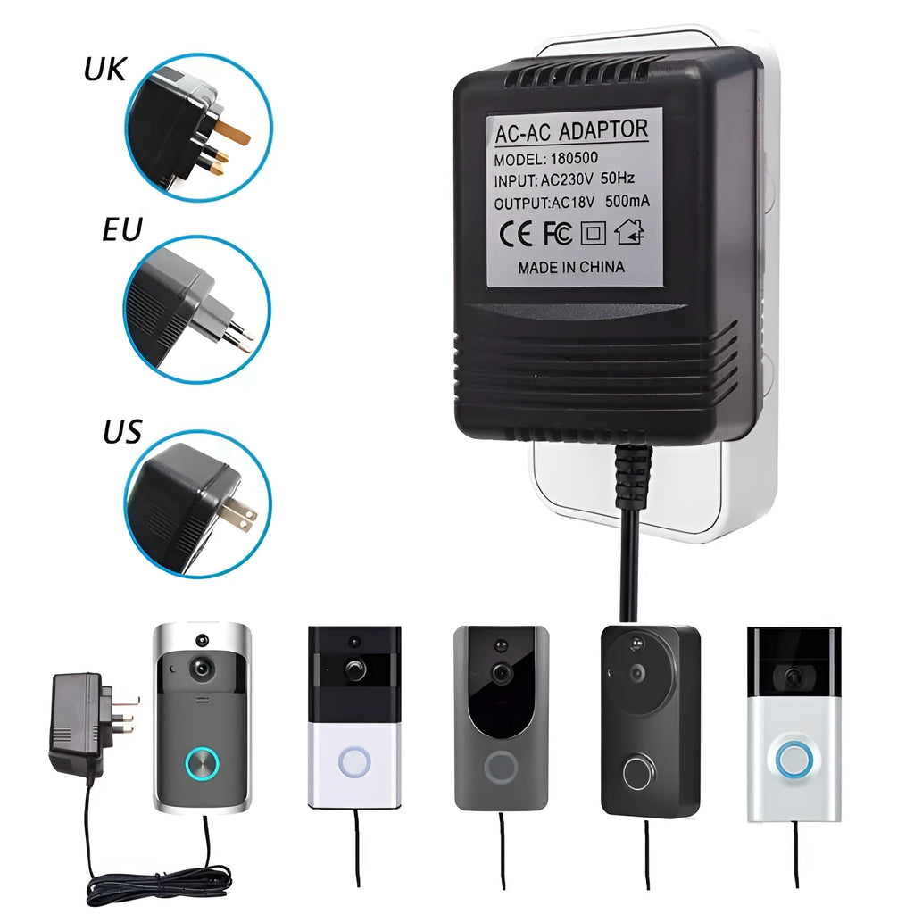 External power adapter for video doorbell AC18V 500MA with UK plug and overload protection