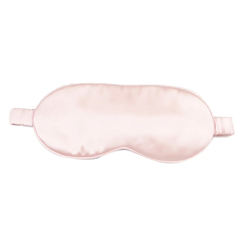 Silk double-sided eye mask in peacock blue and silver with adjustable strap, showing contoured nasal bridge design