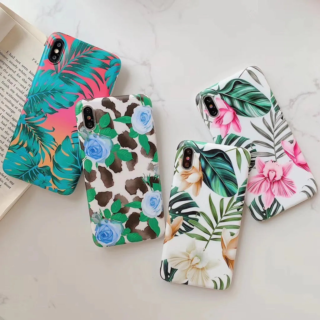 Frosted plastic phone case with Chinese style floral pattern for iPhone X, black dot blue flower design