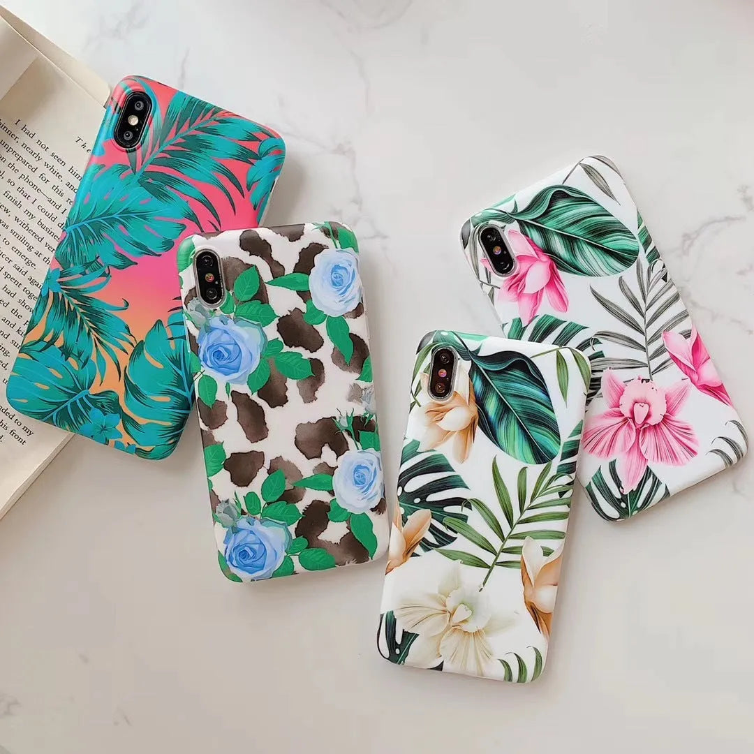 Frosted plastic phone case with Chinese style floral pattern for iPhone X, black dot blue flower design
