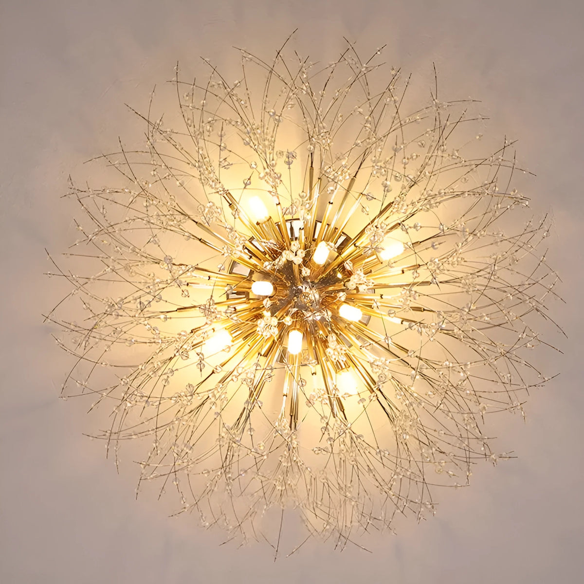 Wrought iron ceiling lamp with chrome finish and round crystal shade 40cm diameter LED bedroom light