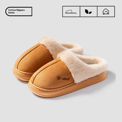 Winter fluffy slippers with non-slip soles in pink, khaki, white, and grey