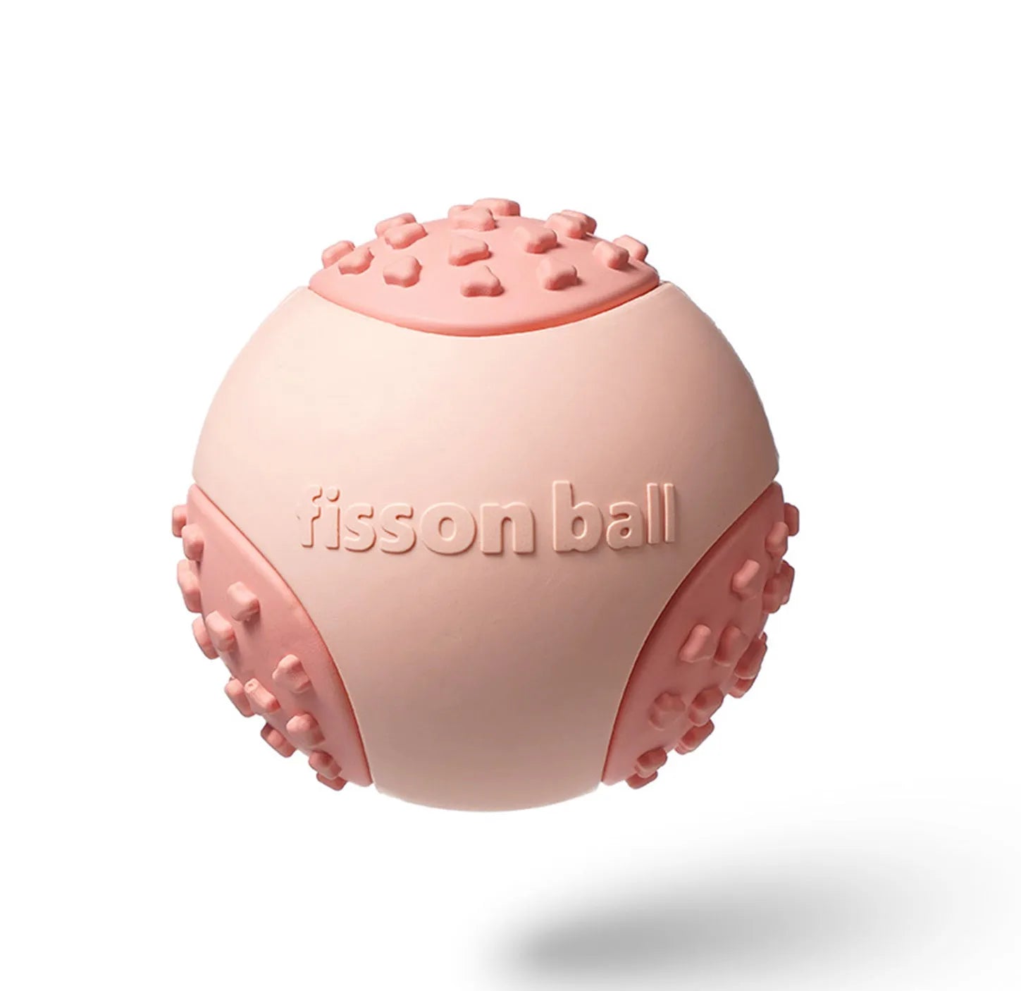 Green and pink rolling ball dog toy for small medium dogs measuring 64mm diameter