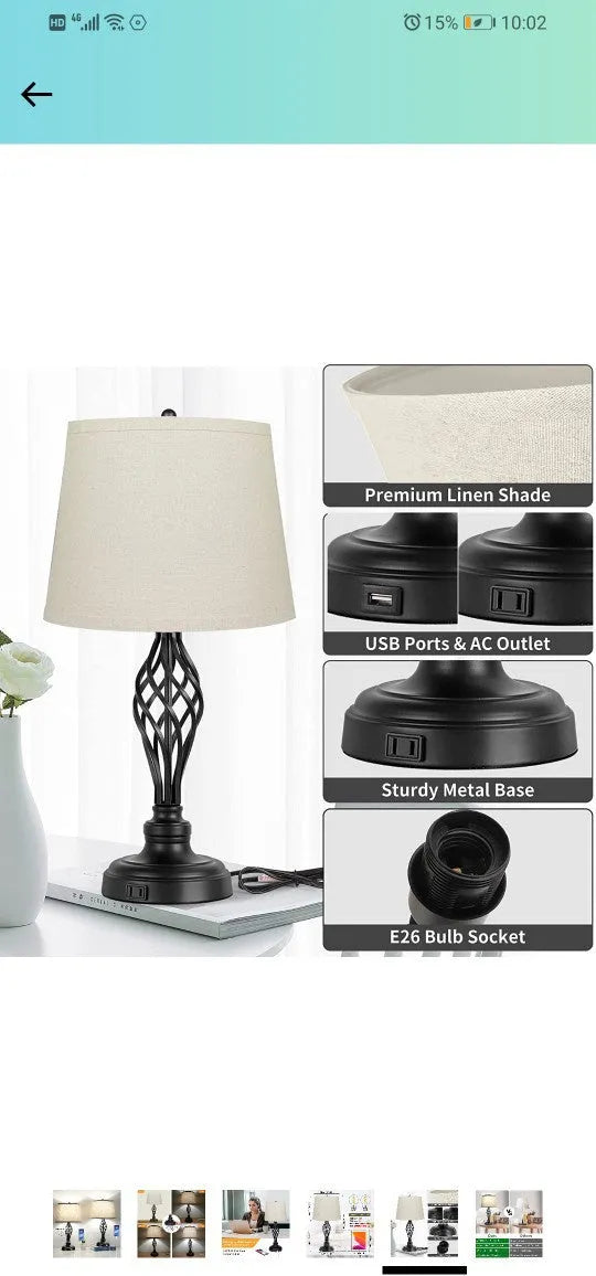 European style touch sensor bedside table lamp with USB socket and dimmable cold warm lighting
