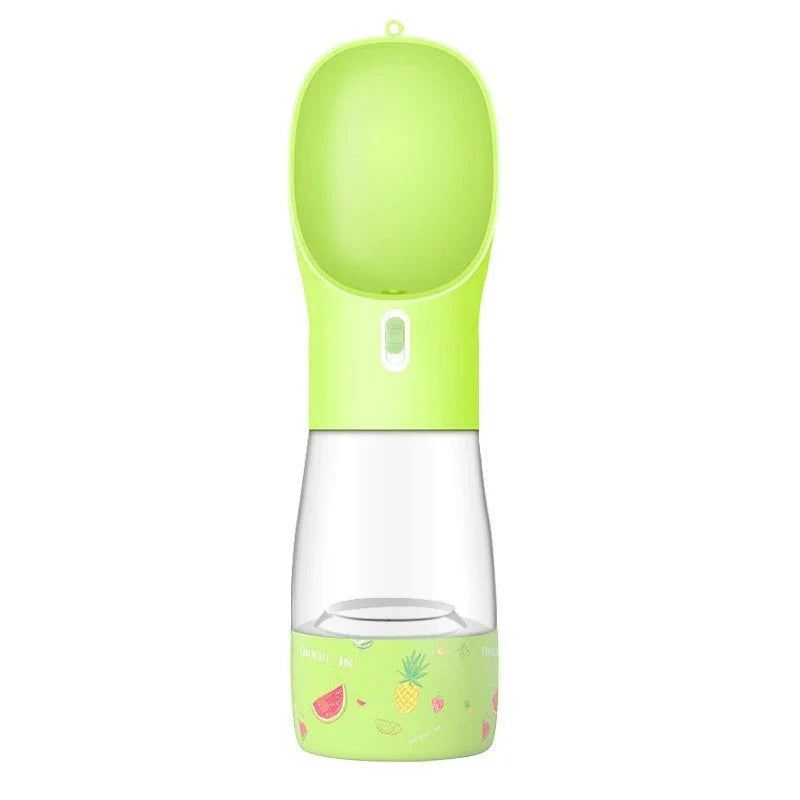 Portable pet water bottle with food bowl, perfect for outdoor adventures with your furry friend.