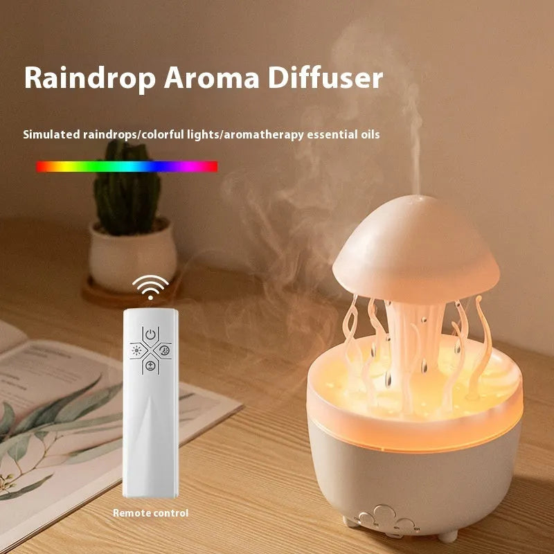 Rotating water drop aroma diffuser with colourful LED night light in column design