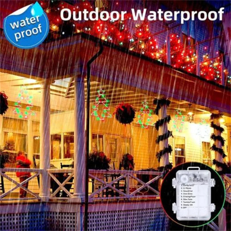 Wrought iron Christmas tree-shaped LED garland lights with white birch colour