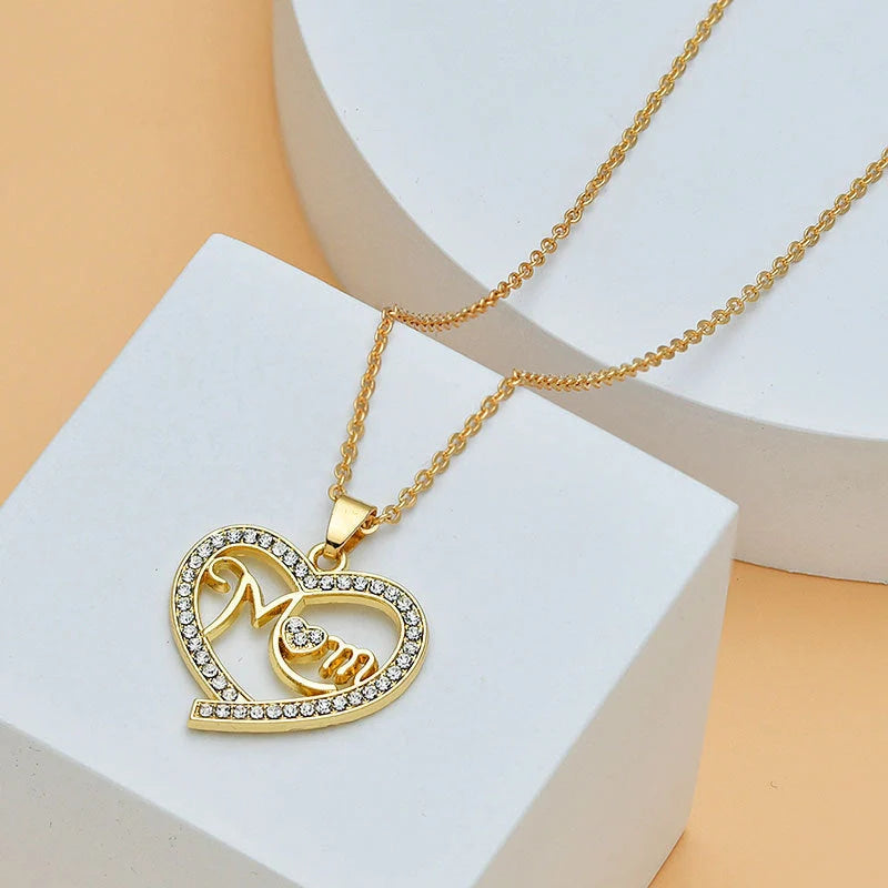 Heart shape diamond letter necklace for women, elegant Mother's Day gift