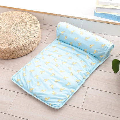 Cooling Breathable Pet Bed made of ice silk fabric with a plush, pillow-like design for superior comfort and cooling relief