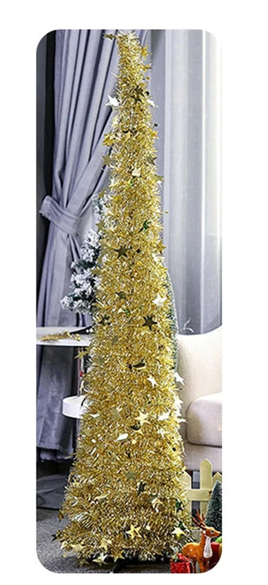 Collapsible PVC Christmas tree with sequin decorations in various colours