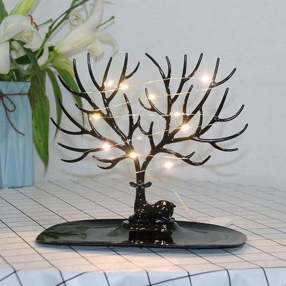 Deer antler jewelry stand in white and black, organising earrings and necklaces