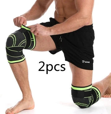 Breathable sports knee pads in fluorescent green, orange, and black for cycling and basketball