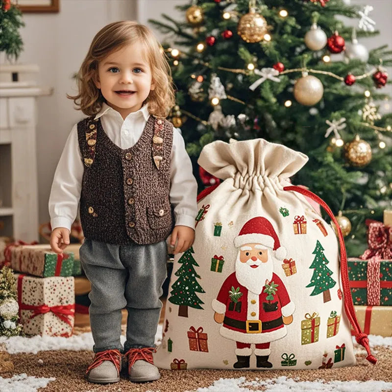 Large Christmas gift bag in extra large 48x65cm canvas with string closure