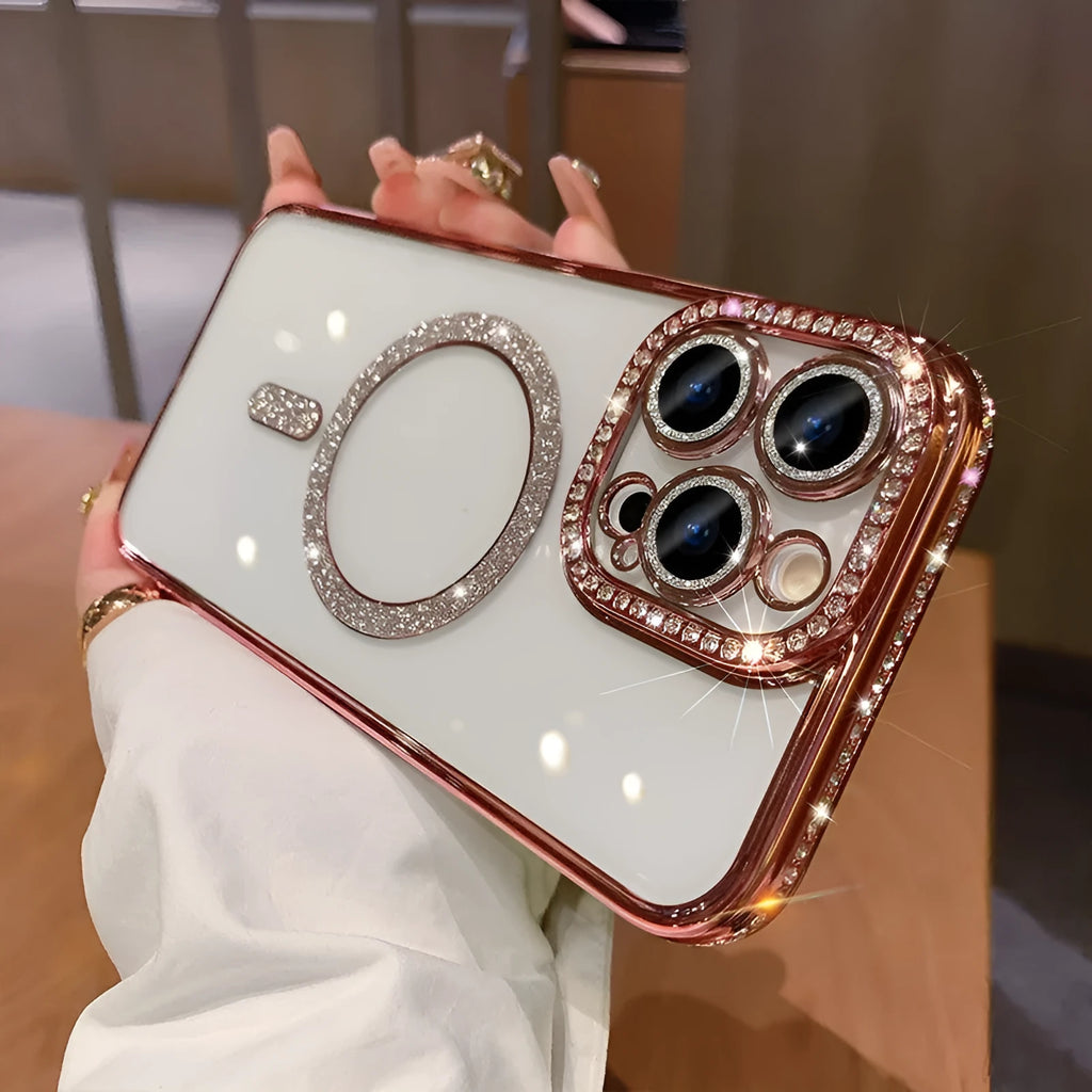 Soft silicone magnetic wireless charging case for iPhone in deep purple, rose gold, silver, and blue.