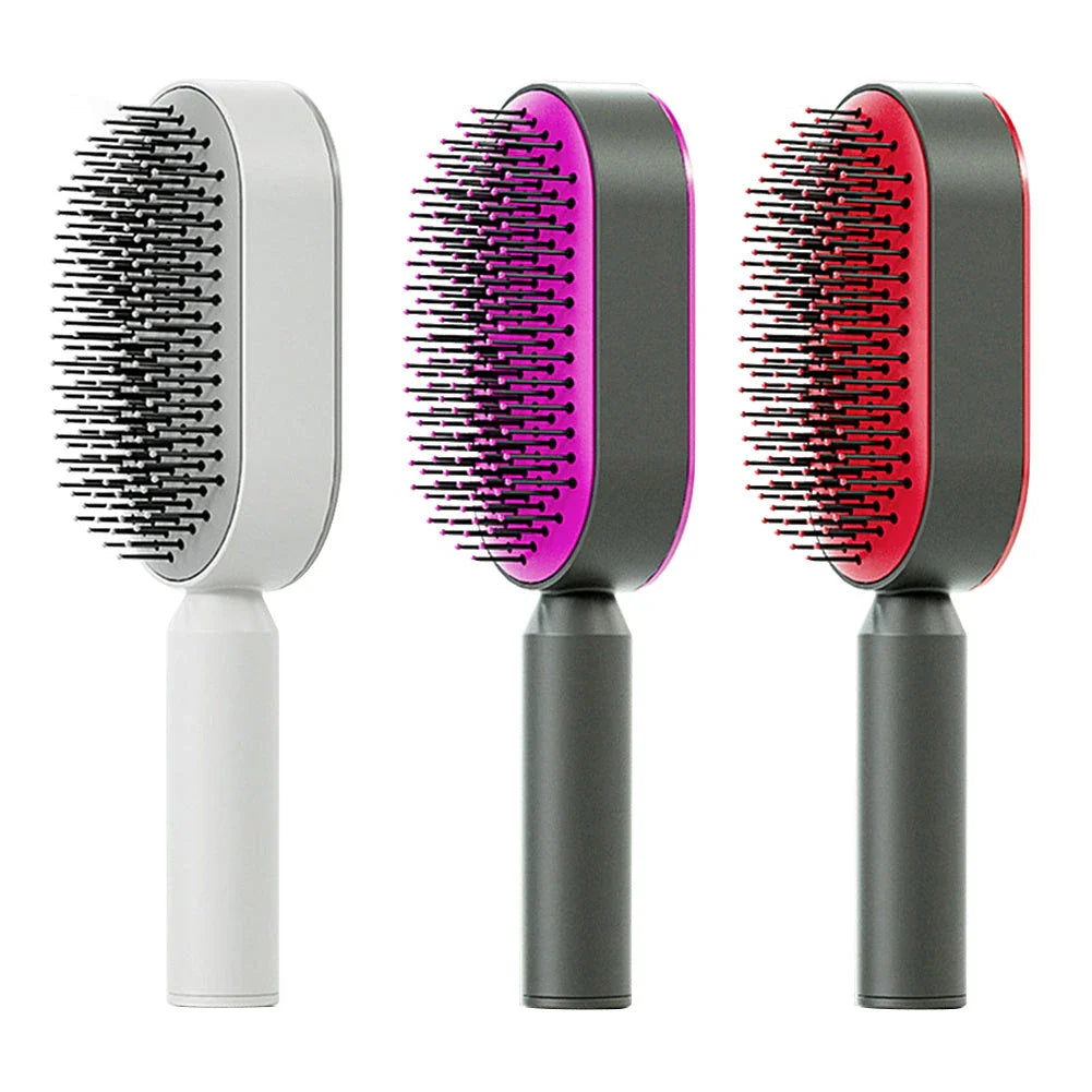 3D Air Cushion Hair Brush in elegant white, showcasing wide comb teeth and ergonomic handle