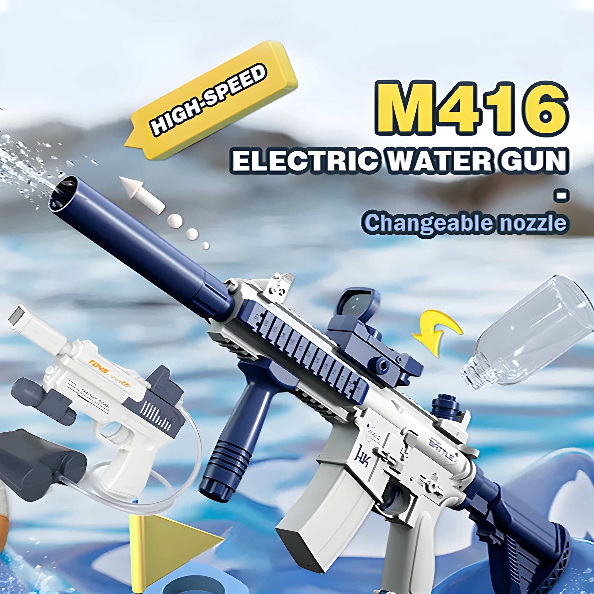 Blue and pink rechargeable automatic electric water gun toy for outdoor summer play