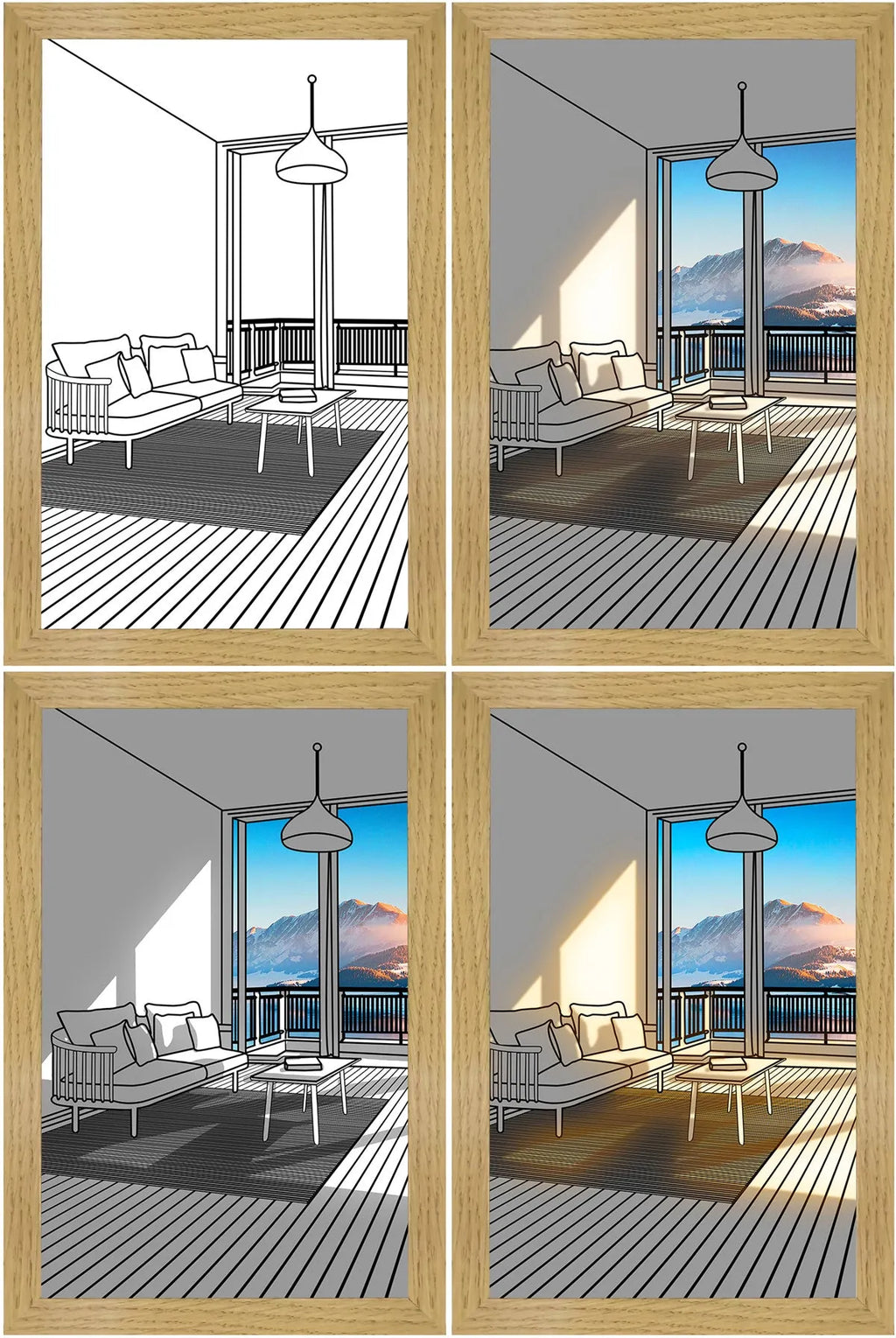 Illuminated LED decorative picture frame showing a scenic print with soft backlighting, featuring a wooden frame and a button switch.