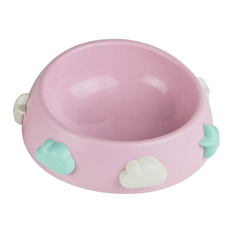 Anti-skid plastic dog bowl in blue sky and white clouds colour for non-slip feeding