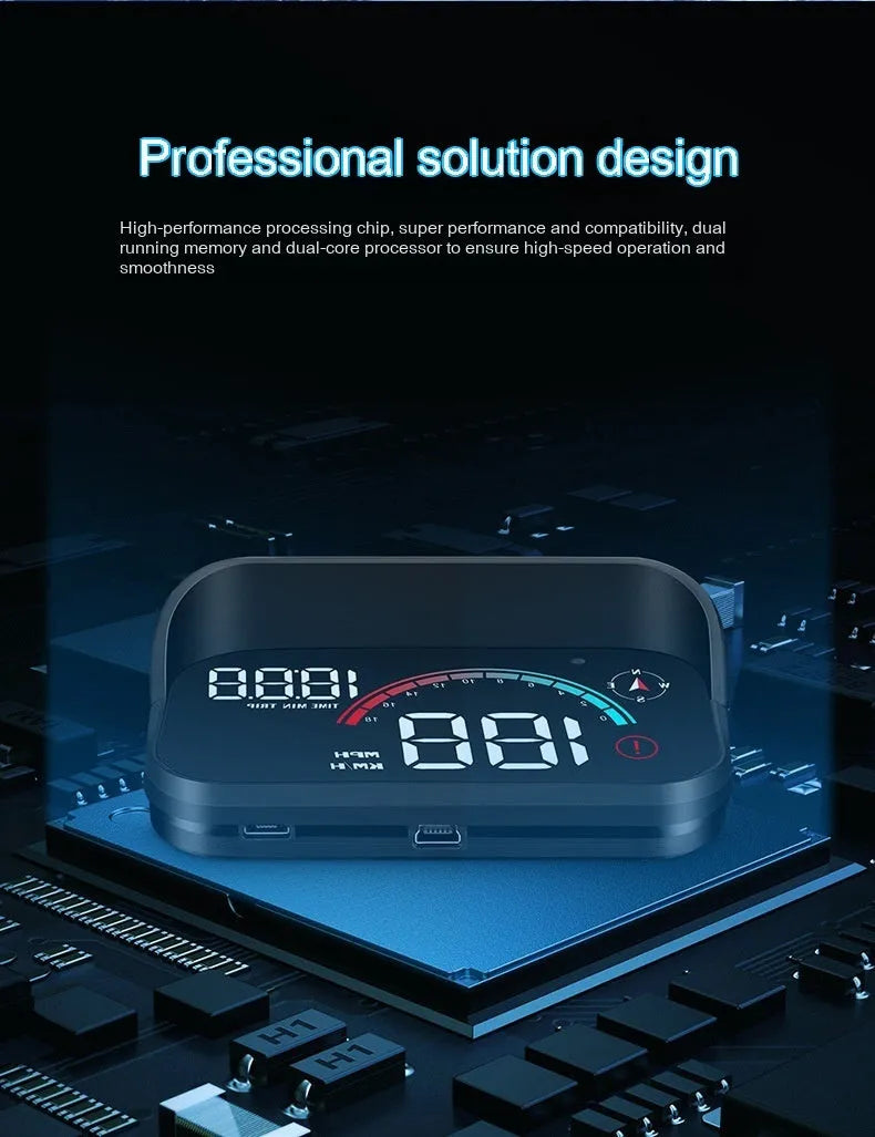 Black universal head-up display car projector unit for speed and compass projection on dashboard