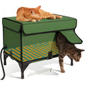 Green foldable cloth cat cage shown in an outdoor setting, available in S, M, and L sizes.