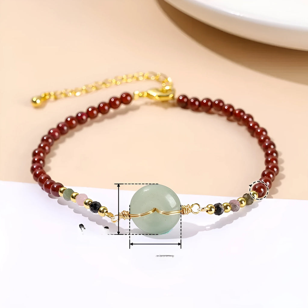 Chinese crystal agate bracelet with garnet safety buckle and round beads