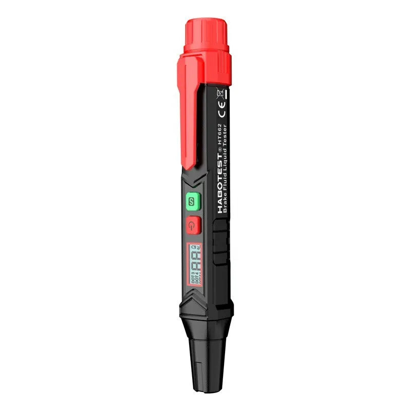 Digital LCD display brake fluid tester pen with two test pins and included batteries