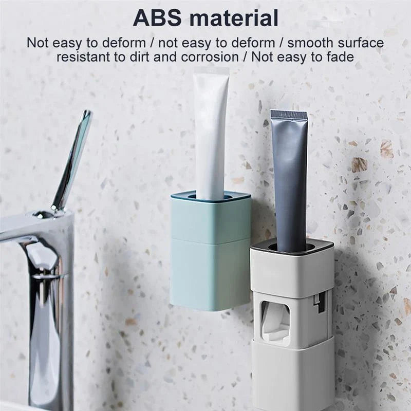 Wall-mounted automatic toothpaste dispenser with self-adhesive, dust-proof design for hands-free convenience