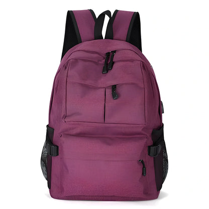 Grey canvas computer shoulder bag with USB port, 45x30x15cm, waterproof for laptops and travel