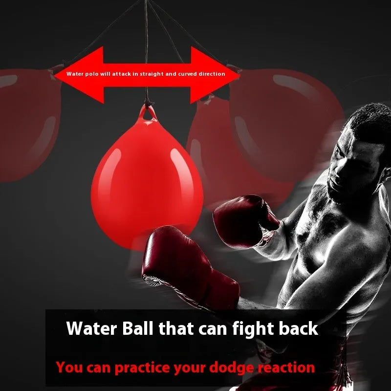 Red PVC water filled boxing reaction ball target with hook rope for hanging during training