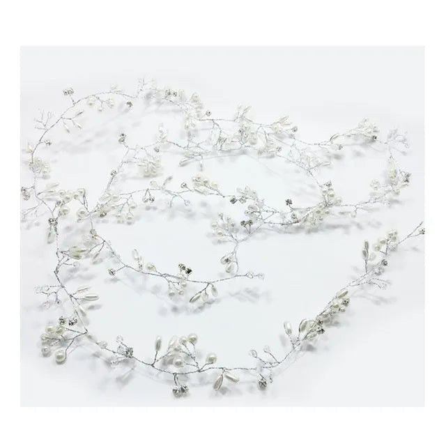 A gold crystal pearl hair band for long hair made of copper and iron wire, shown at 100cm length.