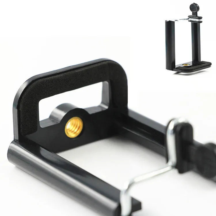 Black plastic U clip mobile phone holder bracket for bicycle and scooter handlebars.
