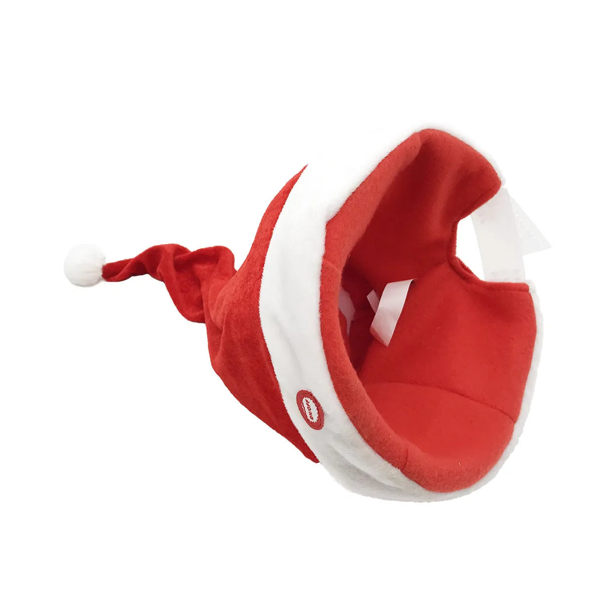 Red plush swing electric Christmas hat with battery music and long fluff style