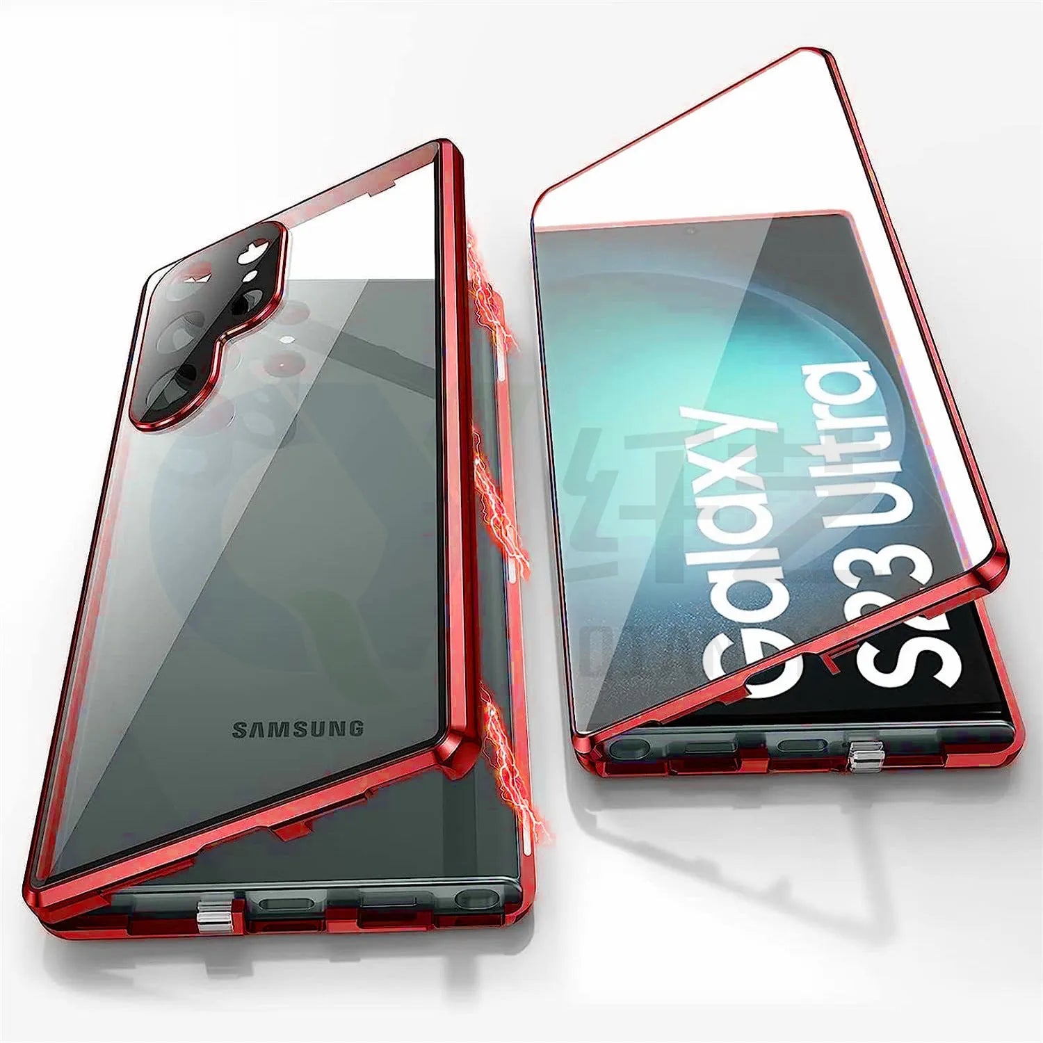 Magnetic mirror phone case for Samsung Galaxy S24 Ultra in silver colour, showing peep-proof cover closed.